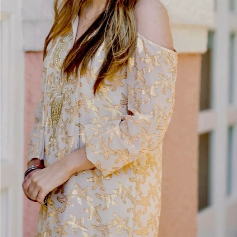 Lilly Pulitzer Fulton Gold Metallic Starfish Dress. XS NWOT - Picture 2 of 12